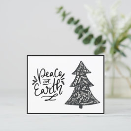 Peace on Earth Script Black White Helgdag Postcard Helg Vykort