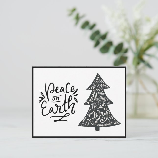 Peace on Earth Script Black White Helgdag Postcard Helg Vykort (Stående Fram)