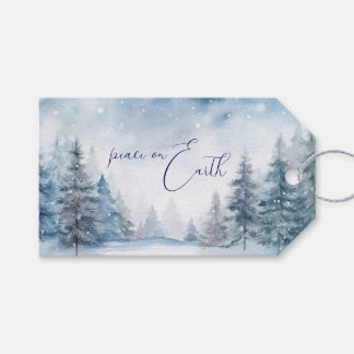 Peace on Earth Soft Blue Forest Christmas Presentetikett