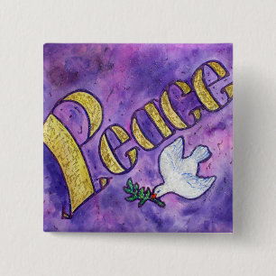 Peace Ord Art Button Pin Pendant (Square) Knapp