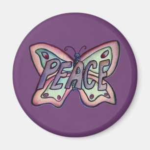 Peace Ord Art Lila Butterfly Vinge Fridge Magnet