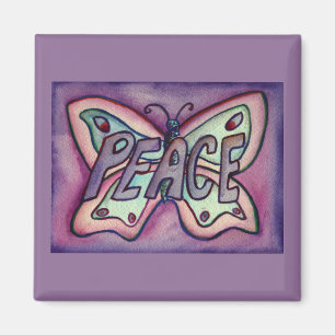 Peace Ord Art Lila Butterfly Vinge Fridge Magnet