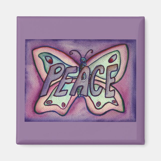 Peace Ord Art Lila Butterfly Vinge Fridge Magnet (Framsidan)