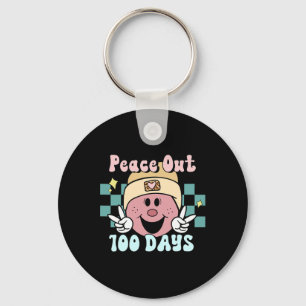 Peace Out 100 Skoldagar Leende Ansikte Retro Groo Nyckelring