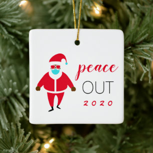 Peace Out 2020 Black Santa Funny Personlig Julgransprydnad Keramik
