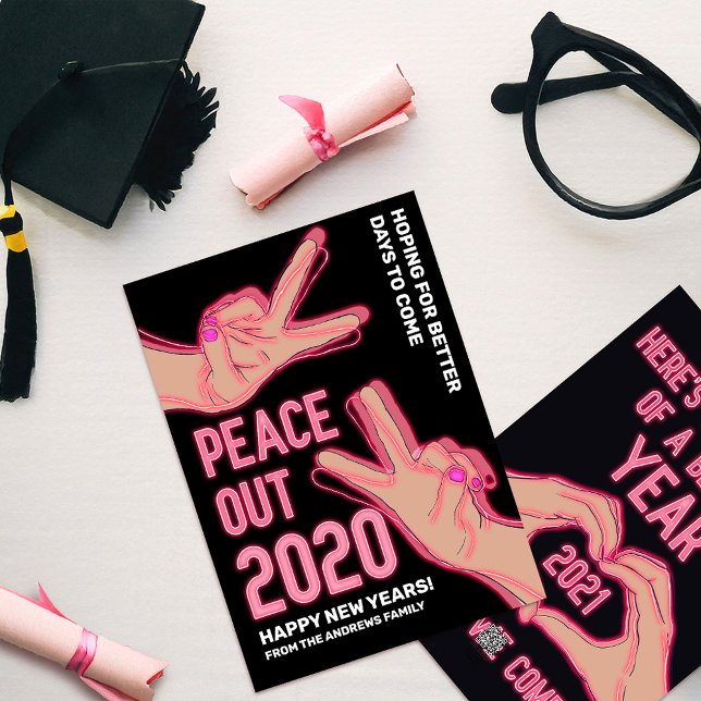 Peace out 2020 Rosa Neon Ljus Gott nytt år Julkort (Skapare uppladdad)