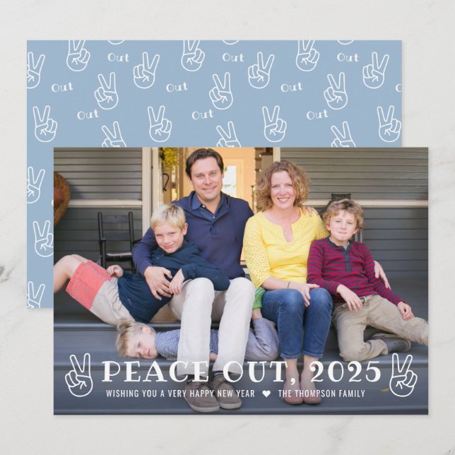 Peace out 2023 Blue Gott nytt år Funny Photo Julkort (Fram/baksida)