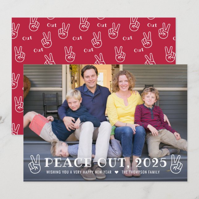 Peace out 2023 Red Gott nytt år Funny Photo Julkort (Fram/baksida)
