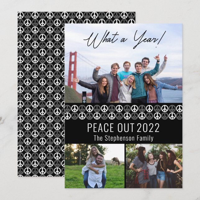 Peace out 2023 What A Year 3 Photo Collage - Black Julkort (Fram/baksida)