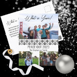 Peace out 2023 What A Year 3 Photo Collage - BW Helg Vykort<br><div class="desc">"Peace Out 2023" "What a Year!",  tre fotokollage med en solid fredssymbol och konturerar att mönster upprepar sig på framsidan med ditt unika meddelande på baksidan. Sammansatt design efter Helgdag Hearts-design (reserverade höger). Mallplatshållarfoton som tillhandahålls via Unsplash.</div>