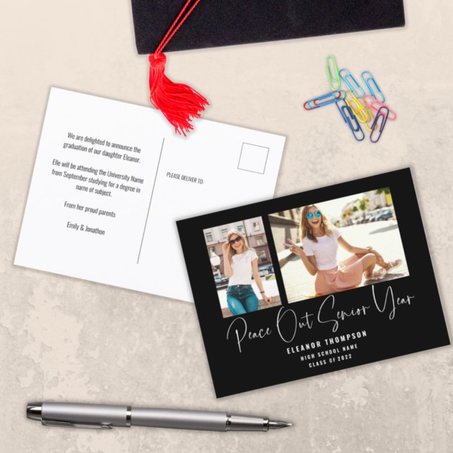 Peace out 2 Photo Script 2022 Studenten Black Meddelande Vykort (Skapare uppladdad)