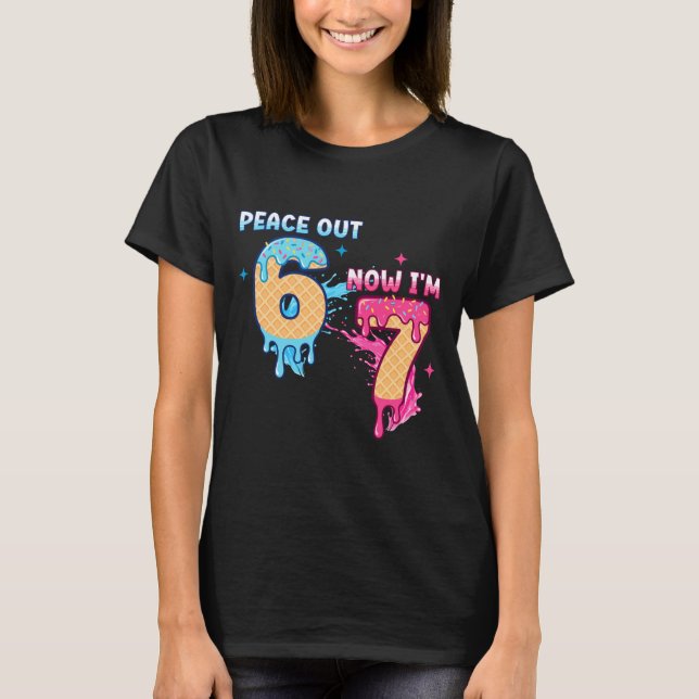 Peace Out 6 Now I'm 7 Ice Cream Drip 7th Birthday  T Shirt (Framsida)