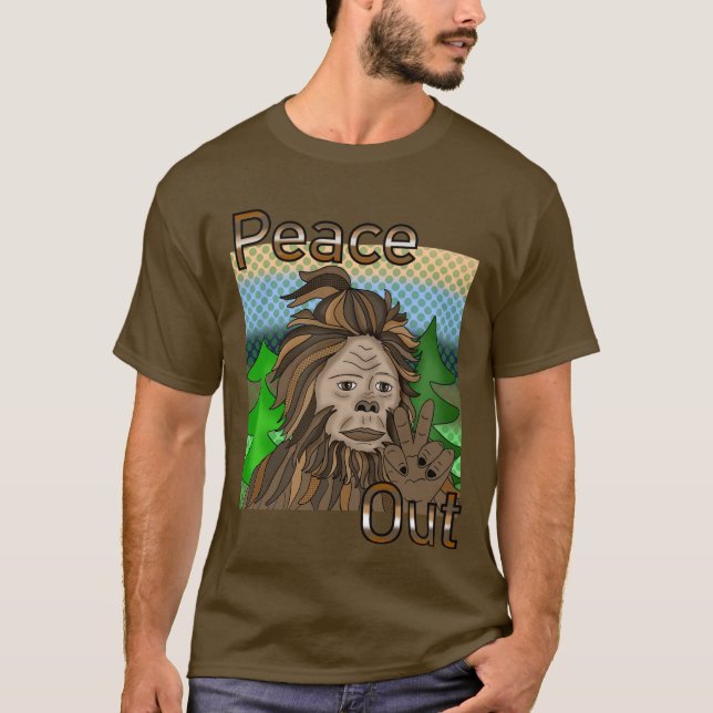 Peace out Bigfoot Sasquatch T Shirt (Framsida)