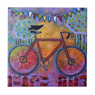 Peace out Colorful Bike and Raven Kakelplatta