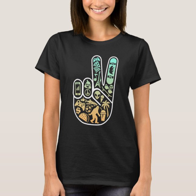 Peace Out Cool Symbols Inside Skater T Shirt (Framsida)