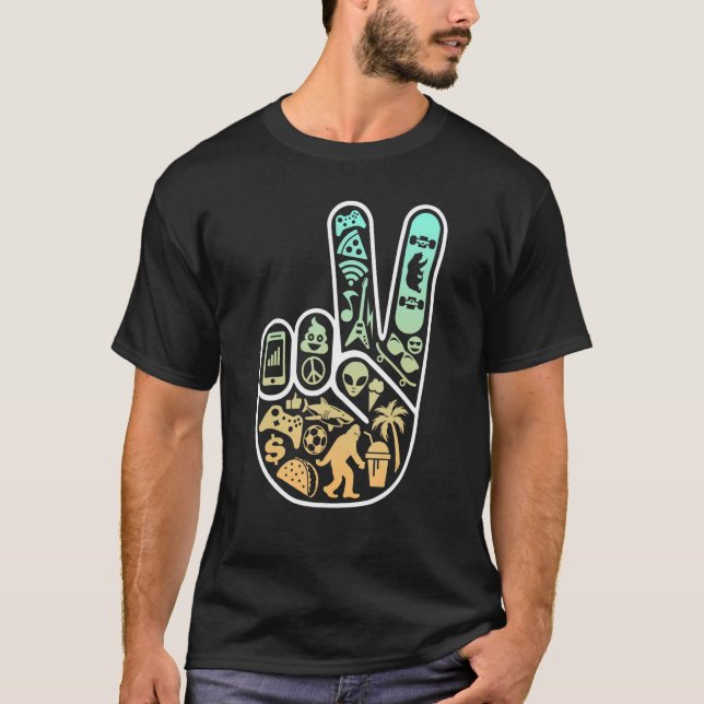 Peace Out Cool Symbols Inside Skater T Shirt (Framsida)
