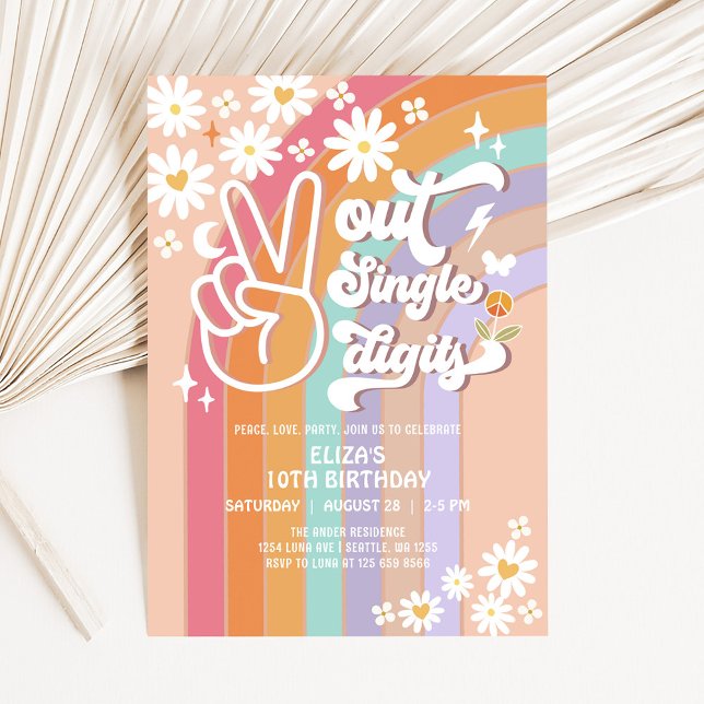 Peace Out Ensiffrig 10-års Födelsedagsinbjudan Inbjudningar (Skapare uppladdad)
