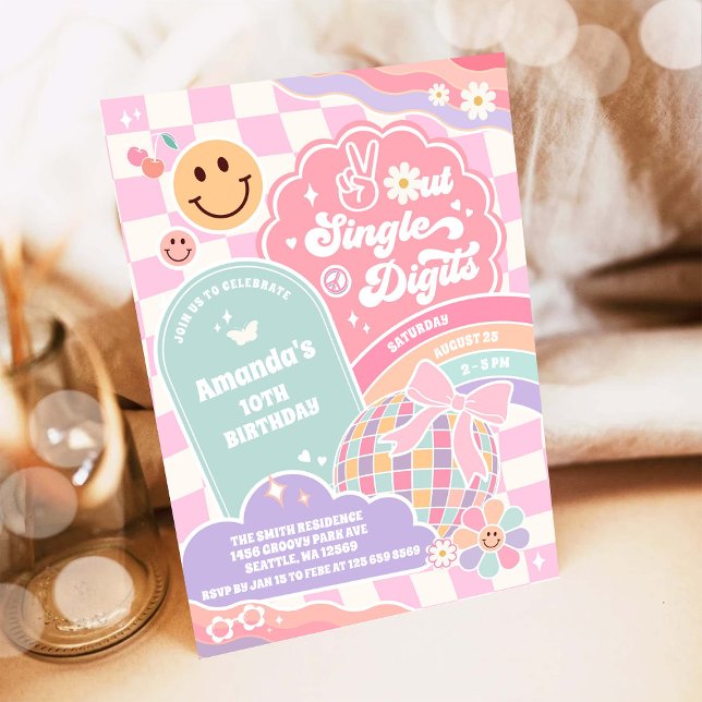 Peace Out Ensiffrig Rainbow Disco Födelsedag Inbjudningar (Skapare uppladdad)