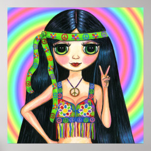 Peace Out Girl Hippie-blinkande Fredstecken Poster