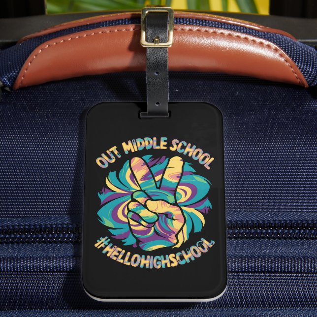 Peace Out Middle Hello High School Skola Tie Dye  Bagagebricka (Framsida Insitu 2)