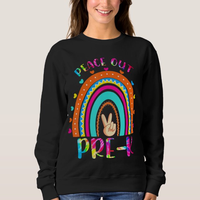 Peace out Pre K Rainbow-grafik förra skoldagen T Shirt (Framsida)