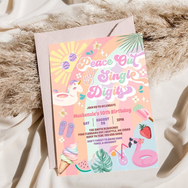 Peace Out Single Digits Groovy Daisy Birthday Inbjudningar (Skapare uppladdad)