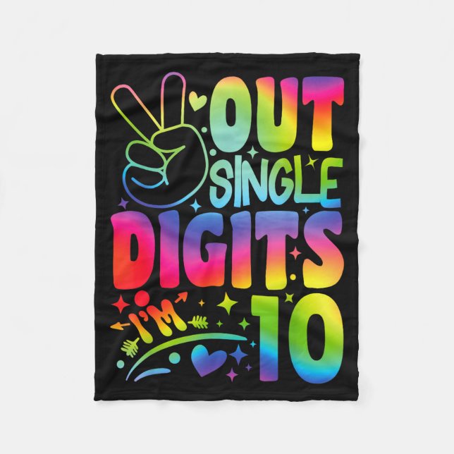 Peace Out Single Digits Im 10 Digits Tie Dye Birth Fleecefilt (Framsidan)