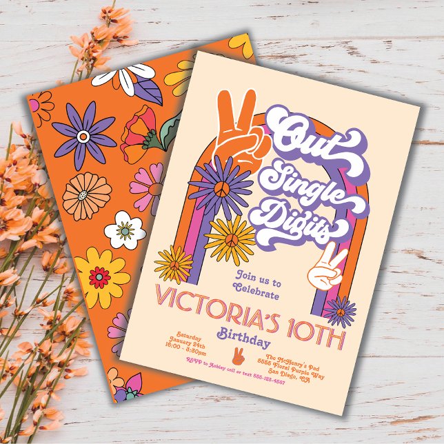 Peace out Single Digits Rainbow Födelsedagsfest Inbjudningar (Skapare uppladdad)