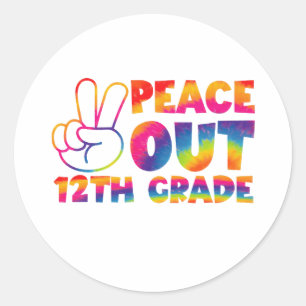 Peace Out Tolvte Klass Tie Dye 12:e Klass Runt Klistermärke