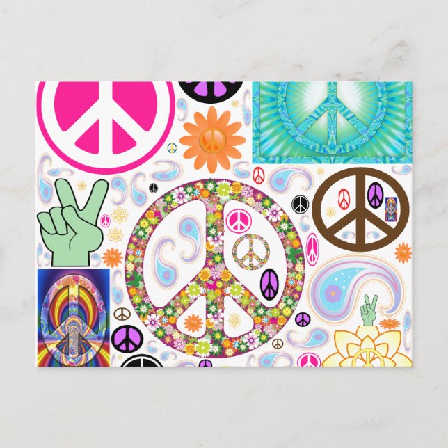 Peace & Paisley Collage Vykort (Framsida)
