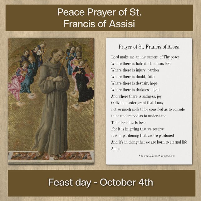 Peace Prayer St. Francis Prayer Card Visitkort (Beautiful painting by Botticelli of St. Francis of Assisi with the traditional Peace Prayer. )