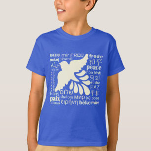 Peace-programmet på många språk, skjortor och jack t-shirt