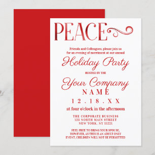 Peace Quote White Red Foil Corporate Helgdag Inbjudningar