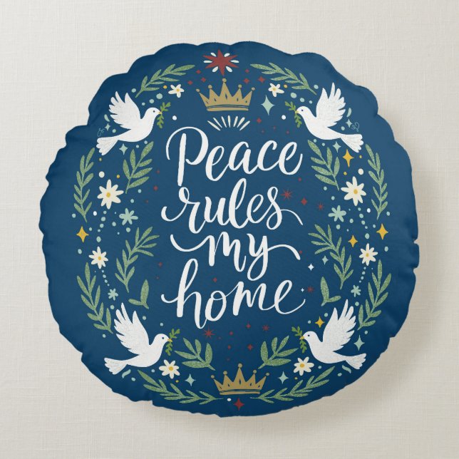 Peace Rules my Home Rund Kudde (Framsidan)