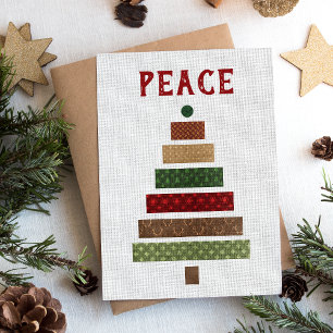 Peace Rustic Burlap Julgran Julkort
