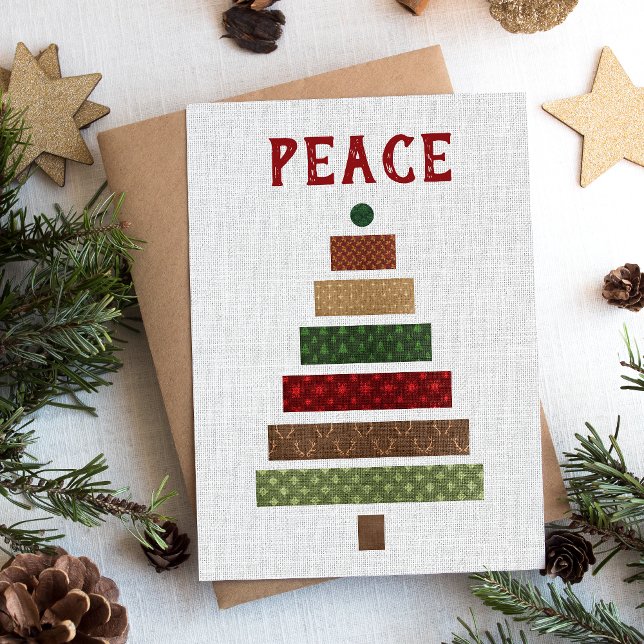 Peace Rustic Burlap Julgran Julkort (Skapare uppladdad)