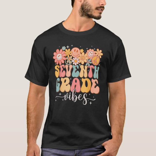 Peace Seventh Grade Groovy Vibes 7th Grade Back To T Shirt (Framsida)