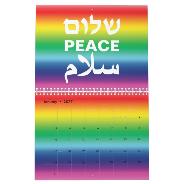 Peace Shalom Salaam-pridet för regnbåggradient lgb Kalender (Jan 2027)