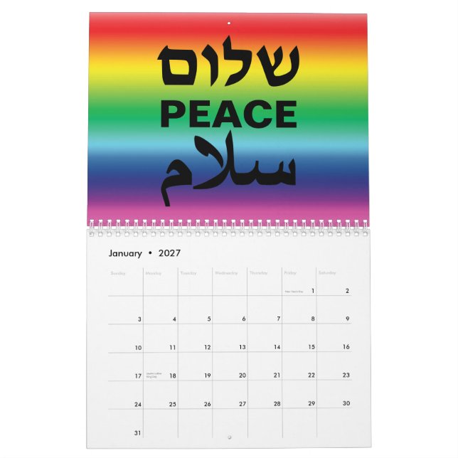 Peace Shalom Salaam svart regnbåggradient modern Kalender (Jan 2027)