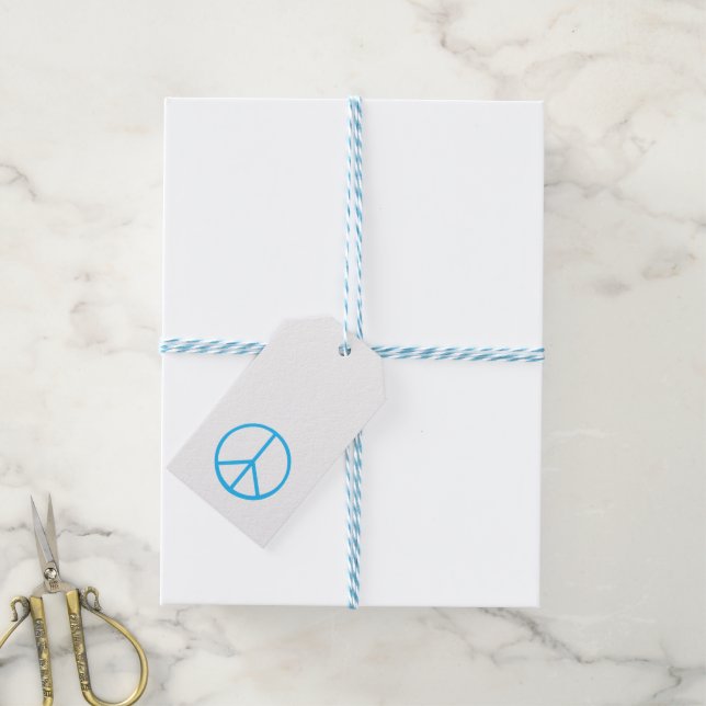 Peace Sign Blue Modern Minimalist Presentetikett (With Twine)