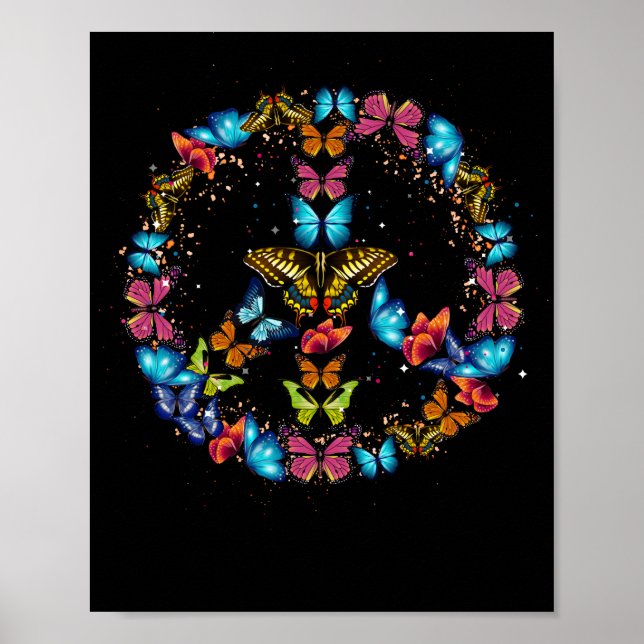 Peace Sign Butterflies 60s Retro World 70s Hippie Poster (Framsidan)