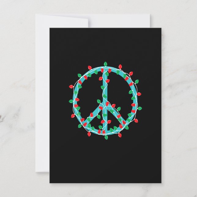 Peace Sign Christmas Lights Hippie Hipster Xmas Inbjudningar (Framsida)