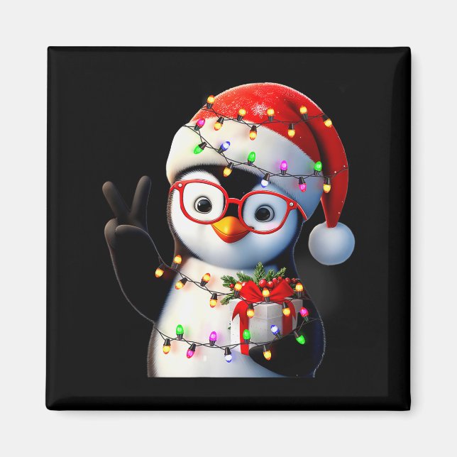 Peace Sign Hand Penguin Santa Christmas Penguin Pa Magnet (Framsidan)