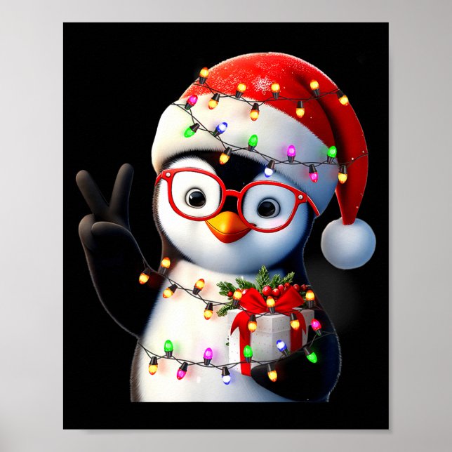 Peace Sign Hand Penguin Santa Christmas Penguin Pa Poster (Framsidan)