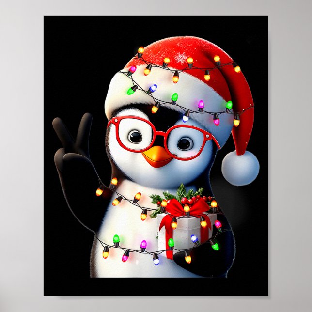 Peace Sign Hand Penguin Santa Christmas Penguin Pa Poster (Framsidan)