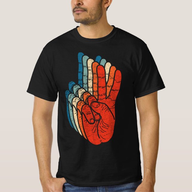 Peace Sign Hand Sign Language ASL Grunge Cool Hand T Shirt (Framsida)