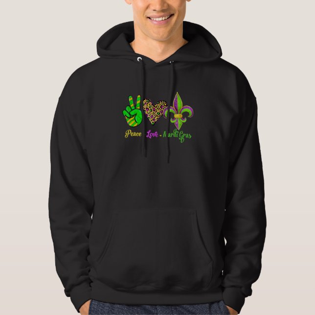 Peace Sign Heart Fleur De Lys Peace Love Mardi Gra Hoodie (Framsida)