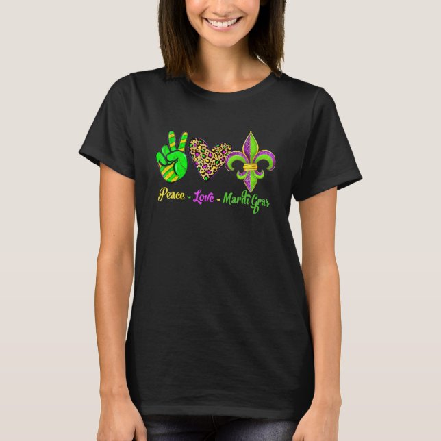 Peace Sign Heart Fleur De Lys Peace Love Mardi Gra T Shirt (Framsida)