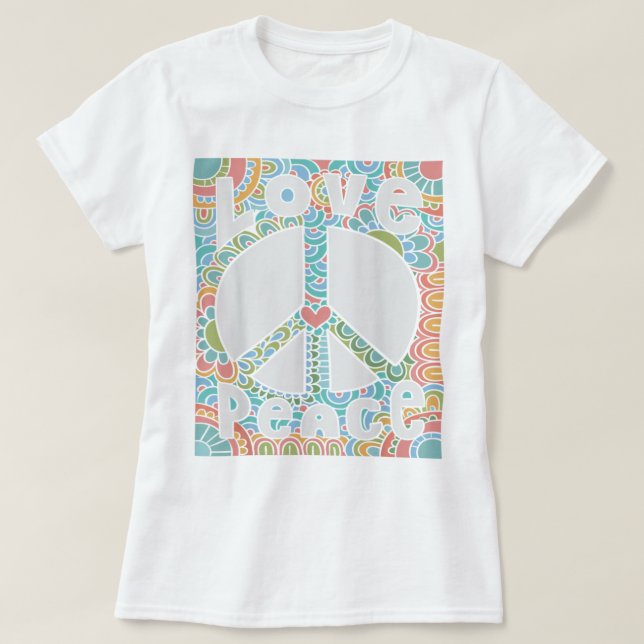 PEACE SIGN LOVE 1960s 1970s Shirt Tie Dye Groovy H T Shirt (Design framsida)