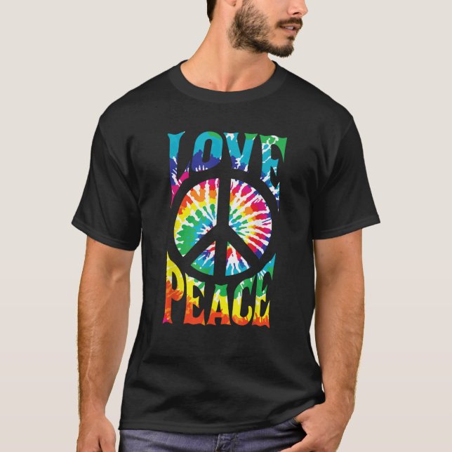 PEACE SIGN LOVE 60s 70s Tie Dye Hippie Halloween C T Shirt (Framsida)